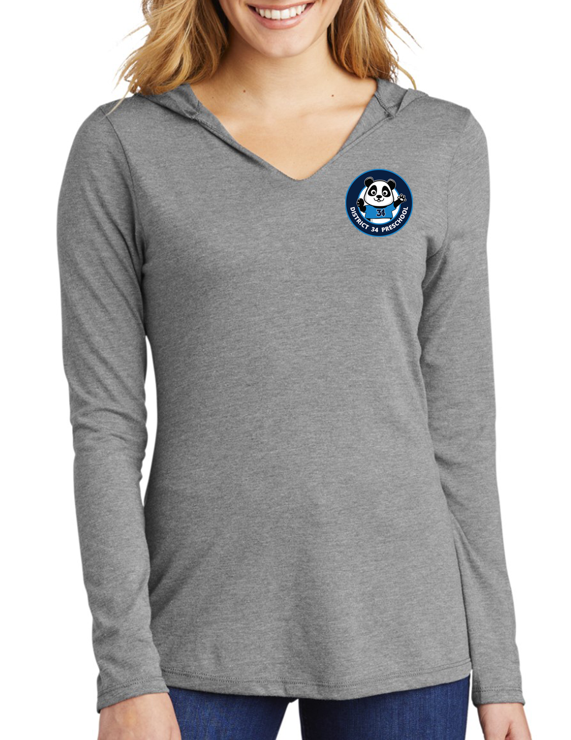 Preschool women grey long sleeve hoodie t-shirt