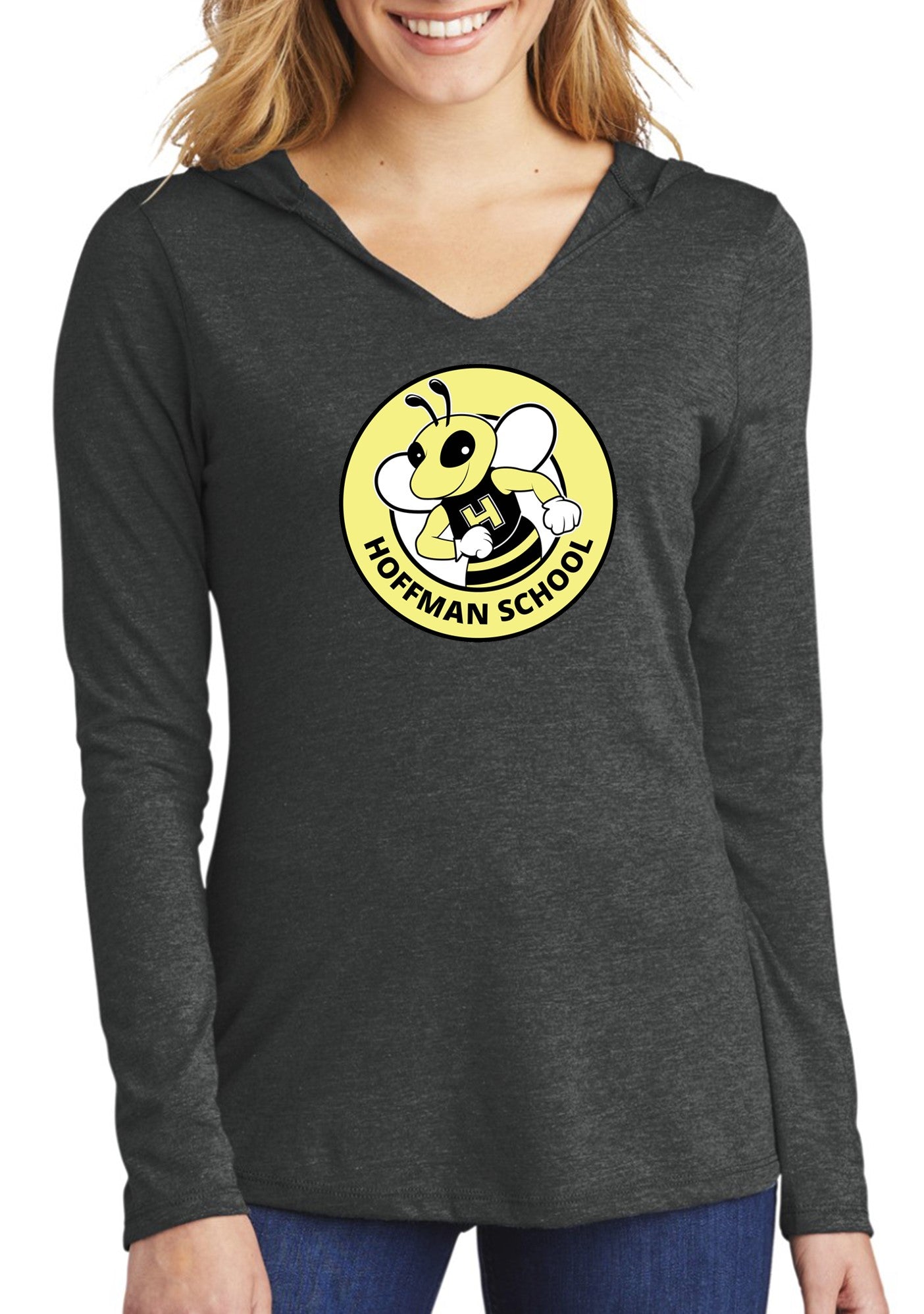 Hoffman women charcoal long sleeve hoodie t-shirt