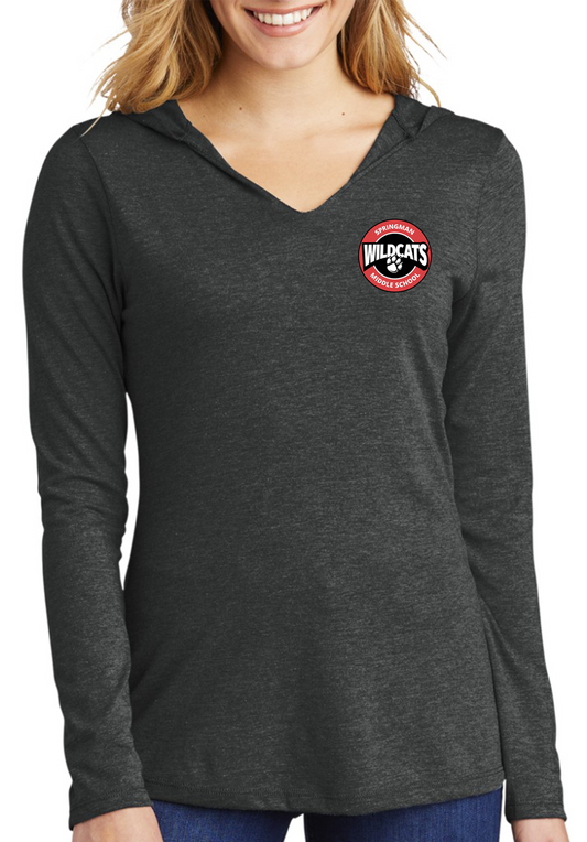 Springman women charcoal long sleeve hoodie t-shirt