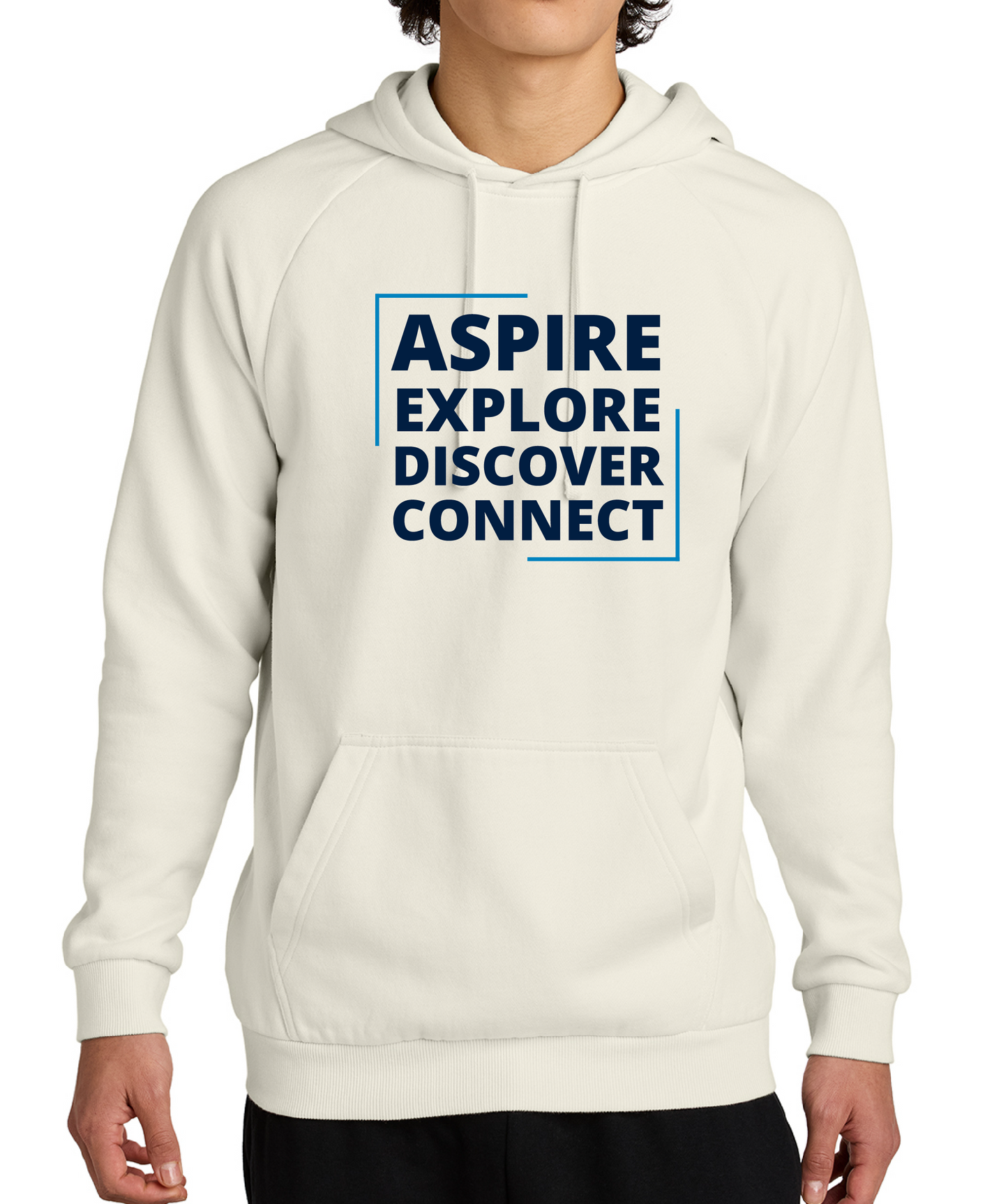 Aspire-Explore-Discover-Connect off-white unisex fleece hoodie