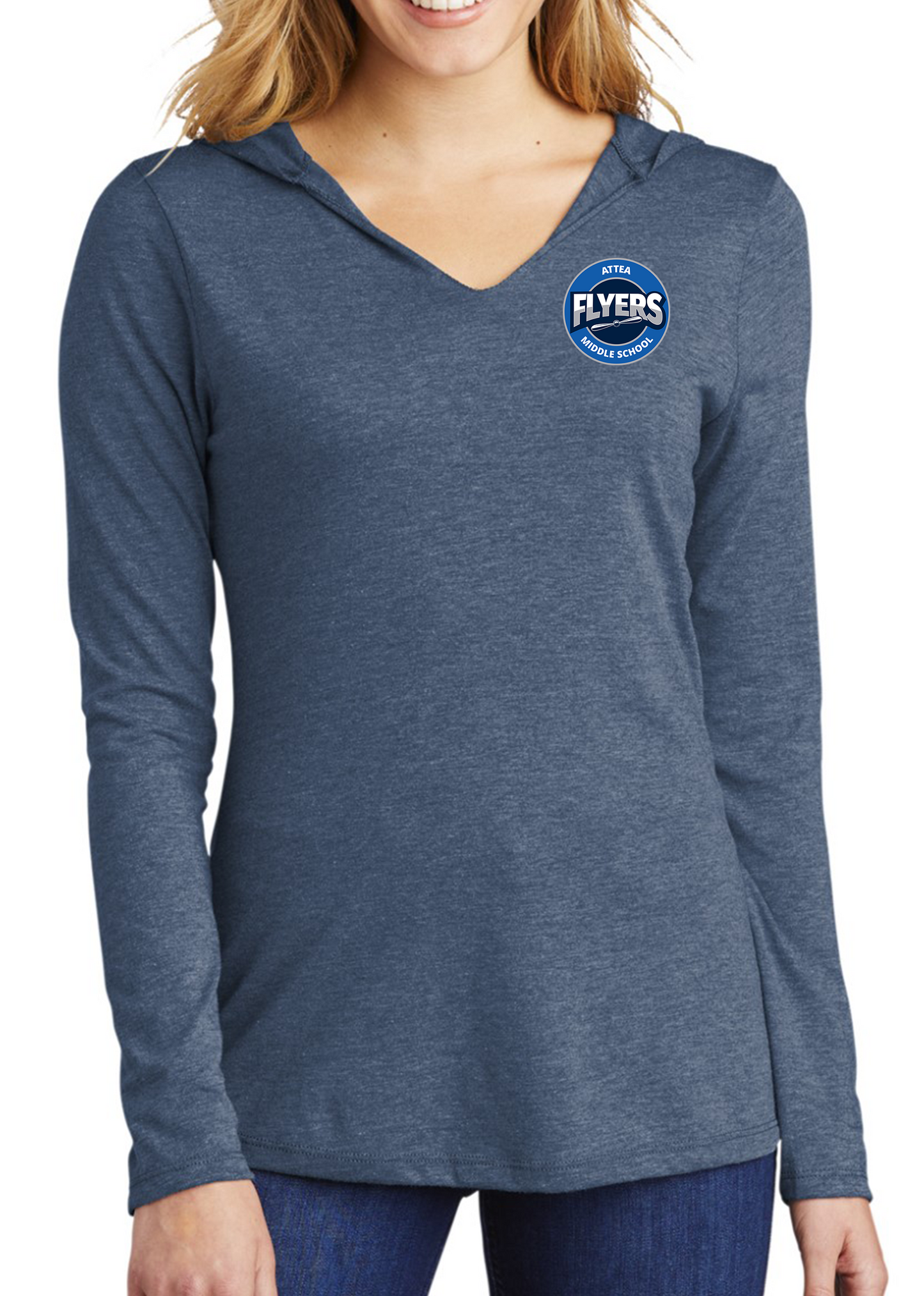 Attea blue women long sleeve hoodie t-shirt