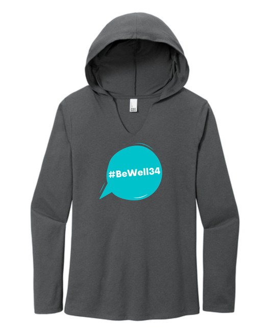 #BeWell34 charcoal women long sleeve hoodie t-shirt